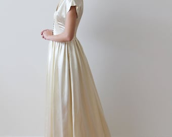 Vintage 1940s Short Sleeved Satin Wedding Gown