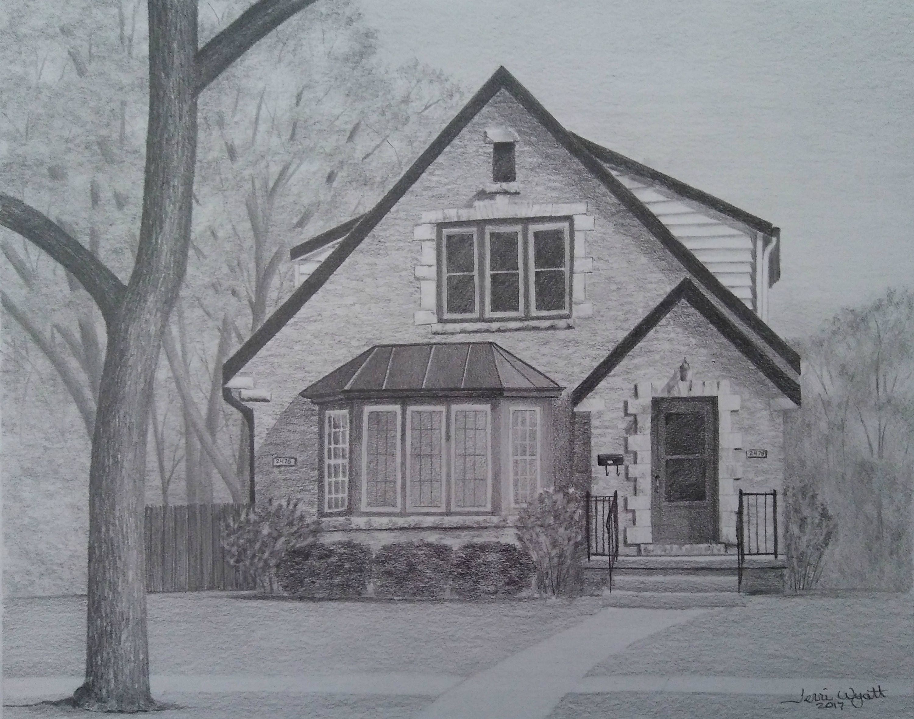 Custom Home Drawing From Photo 11x14 House Pencil Sketch Art