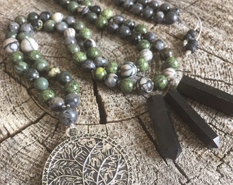 Everything is Connected * Jasper, Serpentine, Larvikite Mala