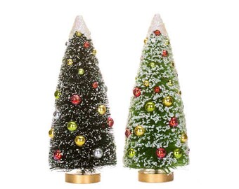 Sisal bottle brush tree with glitter snow and beads - 12"