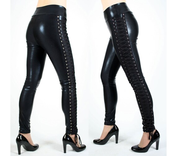 Shiny Black Lace-Up Leggings XS S M L XL 2xl 3xl plus size