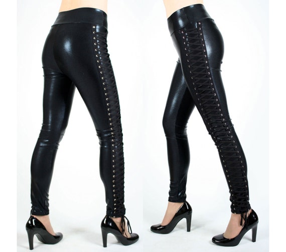 Shiny Black LaceUp Leggings XS S M L XL 2xl 3xl plus size