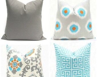 15% Off Sale Decorative Pillow Gray Aqua Pillow - Aqua Pillow Cover, Gray Pillow, Throw Pillow, Accent Pillow, Cushion Cover, Toss Pillow