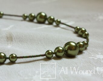 27" Green Swarovski Crystal Pearl and Antiqued Sterling Station Necklace