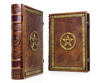 10" x 13" - Book of Shadows, Leather Journal, Pentacle book , magician book, Grimoire, spell book, Pentagram book, Mage's spellbook,