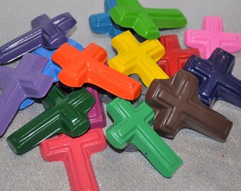 Cross Shaped Recycled Crayons - Total of 16 Crayons. Baptism Favors, First Communion Gifts Favors, Graduation Gifts Favors.