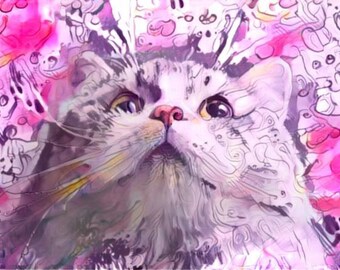 ATC ACEO Mabel pink kitty cat digital Art Card