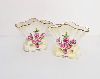 Antique Fan Vases Matching set, Made in Czecho Slovakia