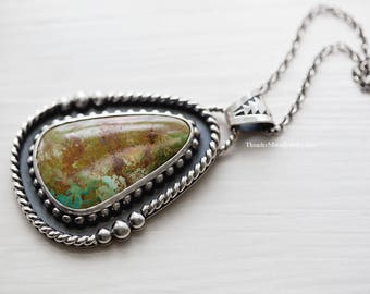 Sterling Silver King's Manassa Turquoise Necklace, Southwestern Necklace, Native American Inspired, Bohemian Necklace , Ready To Ship