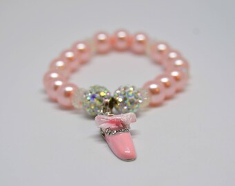 Ballet Slipper Bracelet For Girls, Dance Bracelet, Ballet Bracelet, Pearl Bracelet, Dance Recital Gift, Ballerina Bracelet, Initial Bracelet