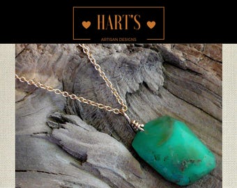 Green Chrysoprase Gemstone Pendant 14K Gold Necklace