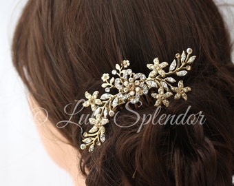 Gold Bridal Hair Comb Flower Comb Vintage Leaves Wedding Hair Accessories Golden Shadow Crystal Comb Delicate Bridal Hair Comb SABINE 2