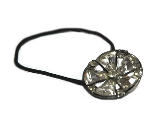 Vintage Rhinestone Button as Ponytail Holder, Star Pattern Rhinestone Button from the 1930's