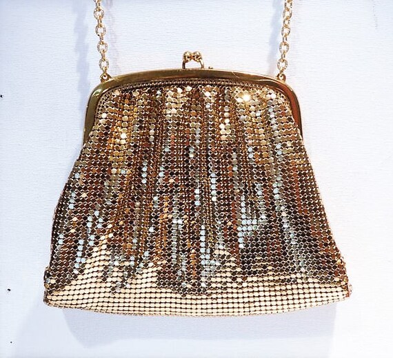 Whiting Davis Gold Enamel Mesh Purse / Evening Handbag Bag