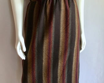 Vintage Women's 80's Striped, Wool Skirt, Brown, Knee Length by Billina (M)