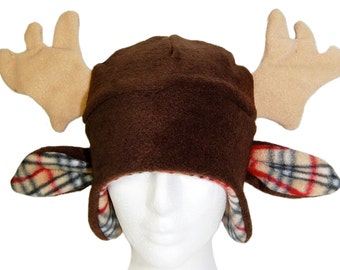 Moose Plaid Fleece Earflap Hat