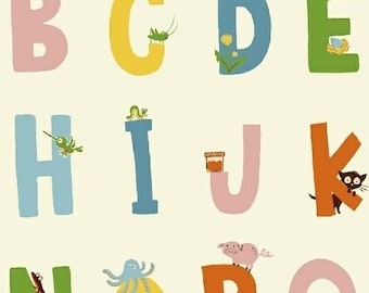 Kinder by Heather Ross for Windham Fabrics - Alphabet - White - 1/2 Yard Cotton Quilt Fabric