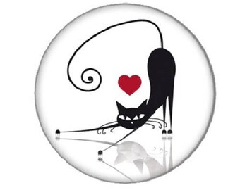 cabochon black cat and heart, 25mm
