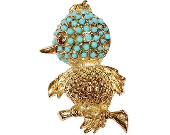 VINTAGE - Turquoise bird brooch