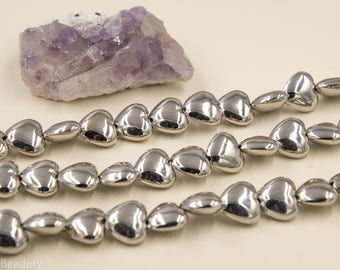 Silver Heart Beads, Acrylic Beads, 15 x 13mm, 14 Beads, Plastic Beads -B78