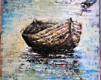 Acrylic Palette Knife Impressionist Boat Painting