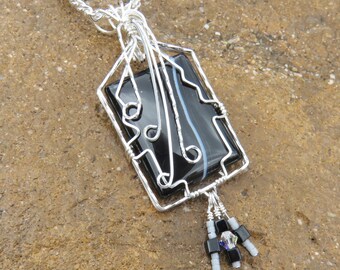 S-134 Sardonyx Silver Wire Wrapped Pendant Necklace, Sardonyx Pendant, Sardonyx Necklace, Sardonyx Jewelry
