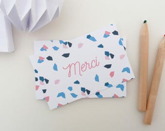 Set of 18 mini pink and blue geometric patterned thank you cards