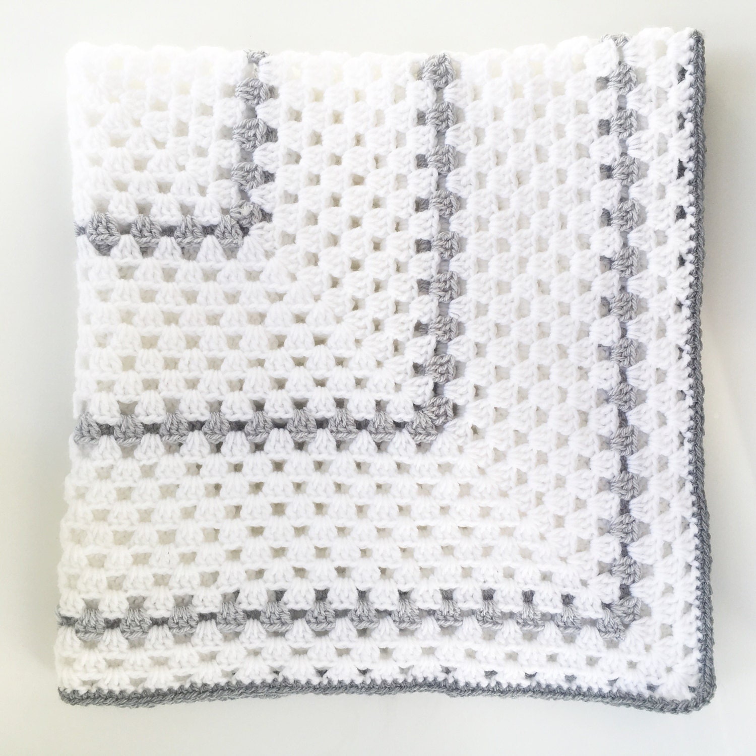 White & Grey Granny Square Blanket