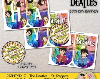 PRINTABLE - The Beatles - Cute cartoon - Sgt. Pepper - John Lennon, Paul McCartney, George Harrison, Ringo Starr - Birthday Garland