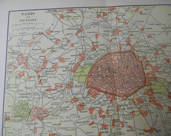 1903 City Map Paris France - Vintage Antique Map Great for Framing 100 Years Old