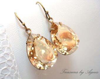 Bridal earrings, Swarovski earrings, Bridal jewelry, Wedding earrings, Champagne crystal earrings, Wedding jewelry, Teardrop earrings