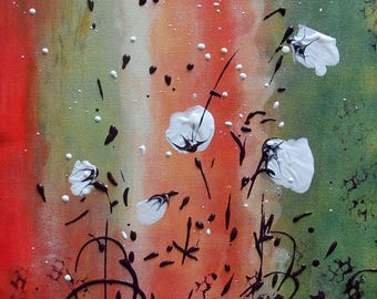 Painting " White Poppies on a green and red ground"