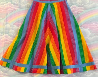 Vintage Rainbow Polka Dot Striped Full Circle Skirt Midi