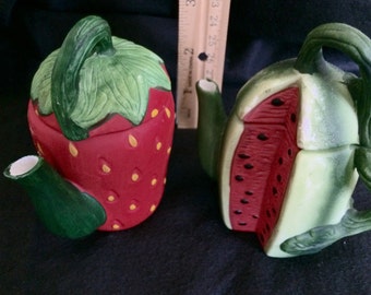 Cutesy Strawberry and Watermelon tiny teapots