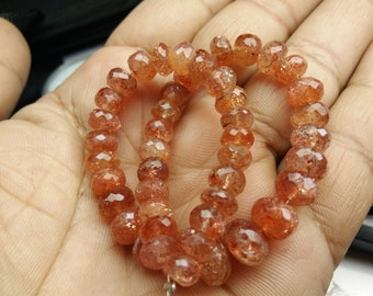 AAA+ Natural sunstone rondelle faceted 7-10 mm gemstone beads,9" long strands