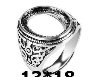 4pcs Antiqued Silver Color Alloy Metal Adjustable Rings 13x18mm Oval Cameo Setting