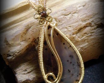 Montana Moss Agate Wire Wrapped Stone Brass Pendant