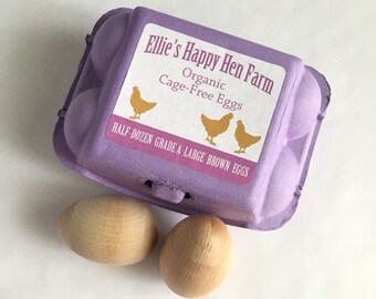 PERSONALIZED Wooden Egg Set - Play Food - Wooden Toy - Pretend Food - Toy Eggs - Play Eggs - Play Egg Carton with Six Wooden Eggs