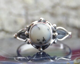 Dendritic Agate and Sterling Silver ring size 7