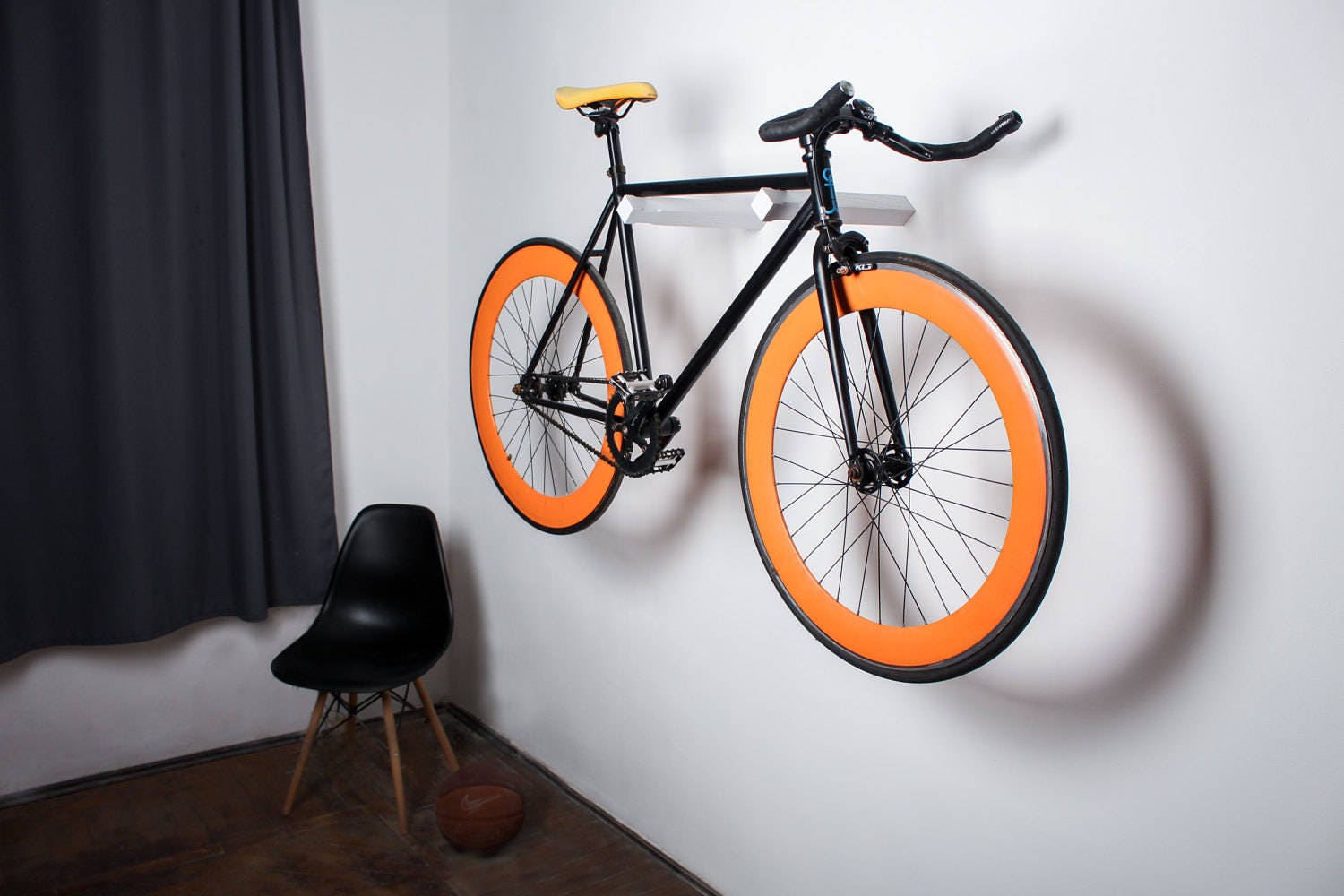 Dublin Wall bike hooks / wooden rack for bike storage / bike