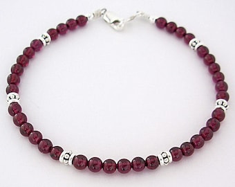 Garnet Bracelet with Sterling Silver Accents in Sizes Small to Large - 7, 8, 9 + inches - Natural Gemstones