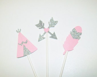 Teepee Cupcake Toppers/Tribal Toppres/Aztec/Southwest Birhday/Party /Supplies
