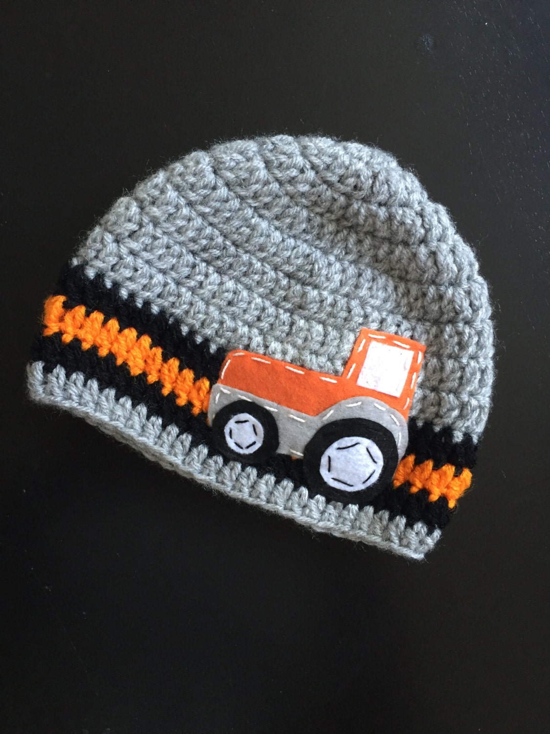 Tractor Crochet Boy Hat With Felt Appliqué Tractor Boy Hat