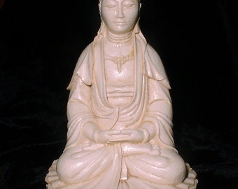 Quan Yin Buddha Statue Goddess of Compassion in Lighter Faux Ivory