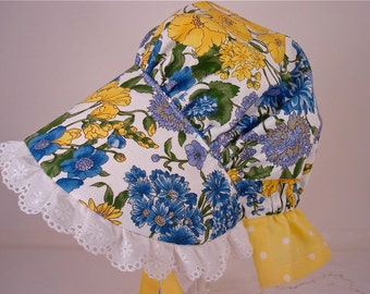 Child's Countryside Sun Bonnet with back neck protective flap, Made to Order