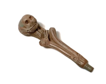 Vintage Dia de los Muertos Day of the Dead skeleton pottery pipe, Mexico, hand crafted, halloween, creepy decor, goth