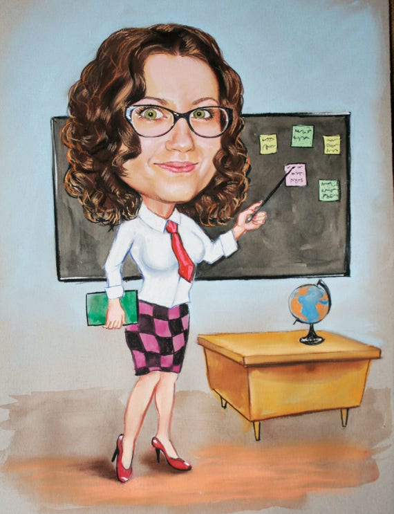 Woman caricature teacher Caricature Funny teacher drawing