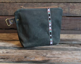 Waxed Canvas, Travel Pouch, Dopp Kit, Pencil Pouch, Makeup Case, Zipper, Bag
