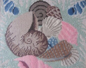 Vintage wool embroidered needlepoint wall hanging