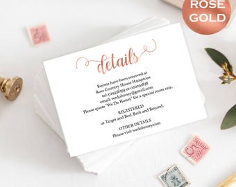 Wedding Details Card - Details Card Template - Cards Information Template - Rose Gold Wedding - Downloadable wedding #WDH657DT23